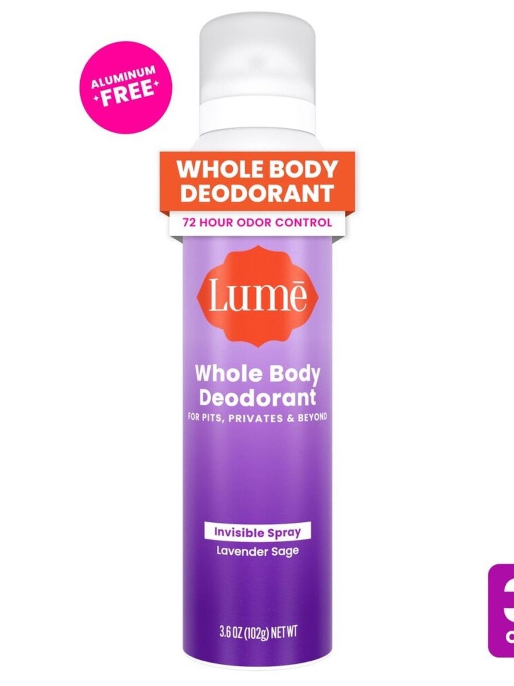 Lumē Whole Body Deodorant Invisible Spray - Lavender Sage Aluminum Free BNWT